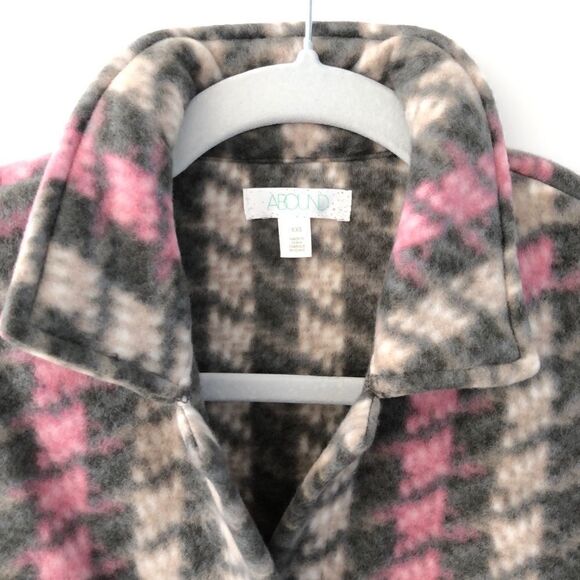 Abound Fleece Plaid Shacket Pink Grey Shirt Jacket Houndstooth NWT - Picture 5 of 8